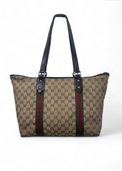 Gucci GG Monogram Canvas Web Stripe Tote Bag – Vintage Classic - Vintage Versatile