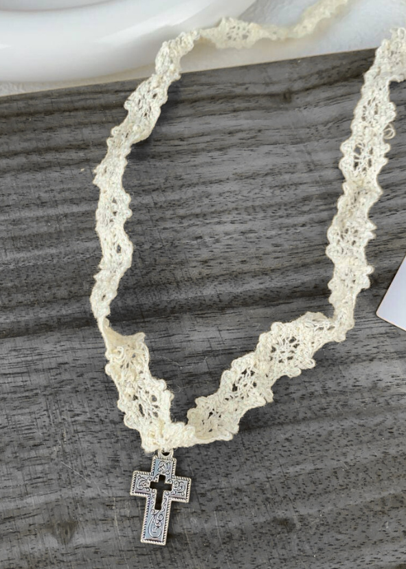 Lace Cross Choker Necklace